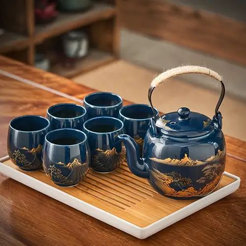 Ấm chén men lam 01