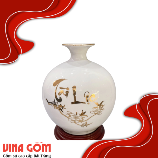 Bình Hút Lộc Chim Công Tài Lộc Vẽ Vàng Kim Gốm Sứ Bát Tràng