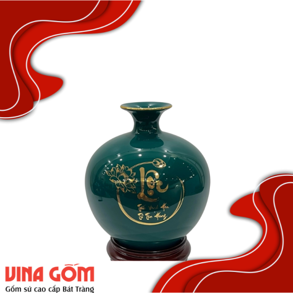 Bình Hút Lộc Chim Trĩ Lộc Vẽ Vàng Kim Gốm Sứ Bát Tràng