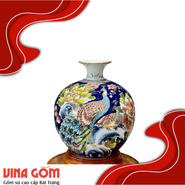 Bình Hút Lộc Đơn Cảnh Vẽ Màu Vàng Kim Gốm Sứ Bát Tràng