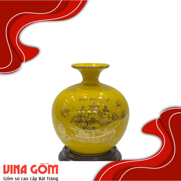 Bình Hút Lộc Thuận Buồm Xuôi Gió Vẽ Vàng Kim Gốm Sứ Bát Tràng