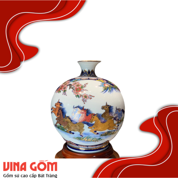 Bình Hút Lộc Nhị Cảnh Vẽ Màu Vàng Kim Gốm Sứ Bát Tràng