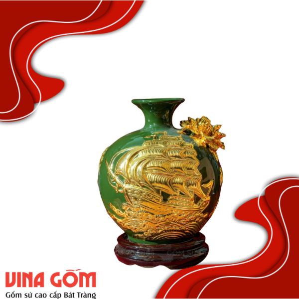 Bình Hút Lộc Men Xanh Lá Đắp Nổi Gốm Sứ Bát Tràng