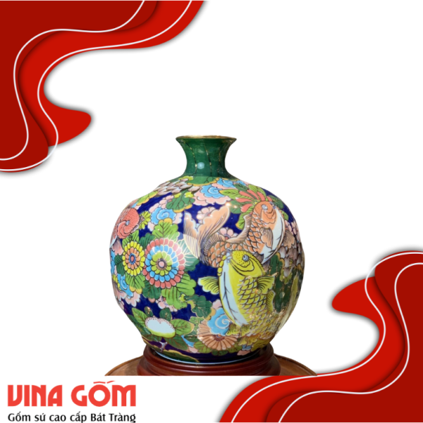 Bình Hút Lộc Đơn Cảnh Vẽ Màu Vàng Kim Gốm Sứ Bát Tràng