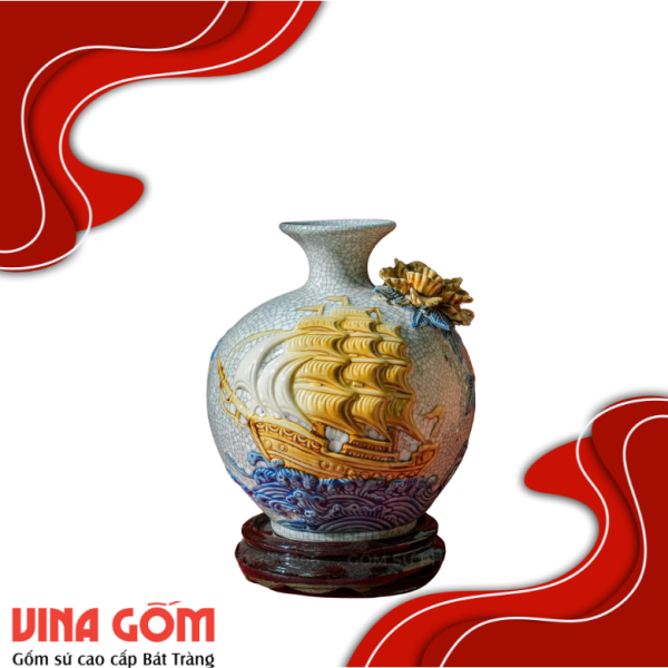 Bình Hút Lộc Đắp Nổi Gốm Sứ Bát Tràng - Phúc Lộc Viên Minh