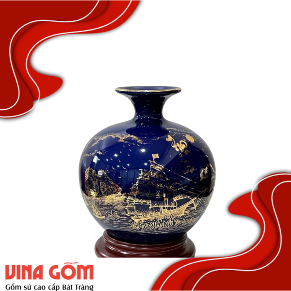 Bình Hút Lộc Hòn Non Bộ Hạ Long Vẽ Vàng Kim Gốm Sứ Bát Tràng